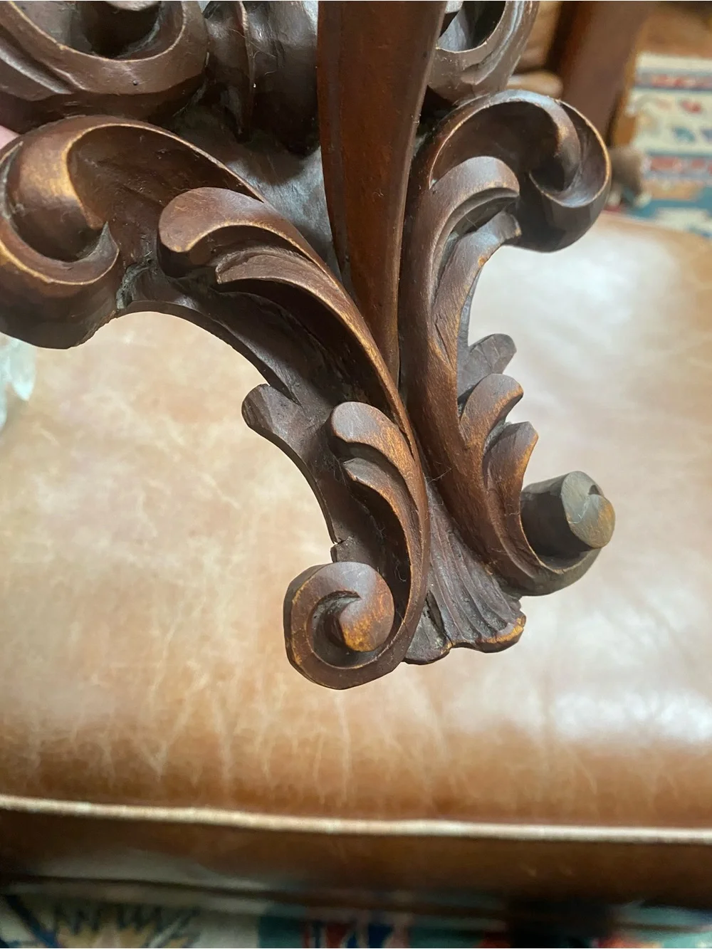 Vintage Hand-Carved Wooden Wall Bracket Shelf scroll detail